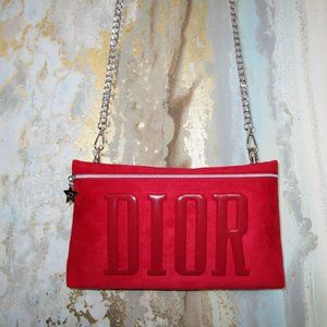 Red Suede Dior Pouch Purse